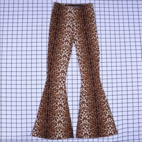 1 Left! Stretch Leopard Printed Bell Bottom Pants - Picture 5 of 8
